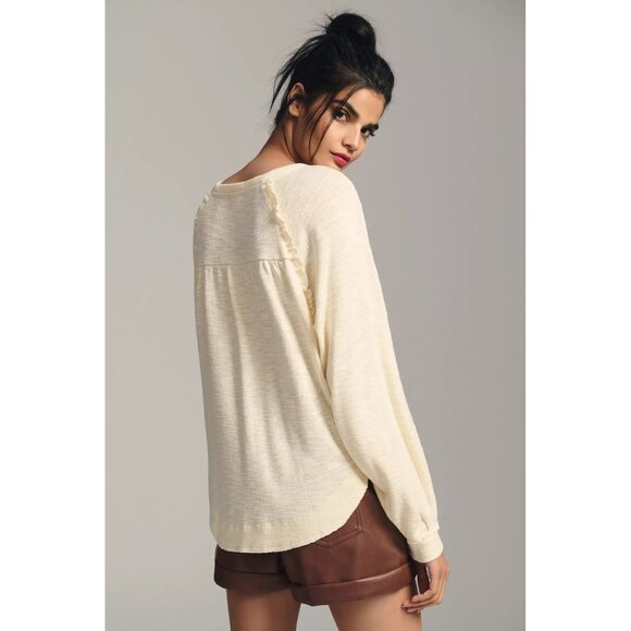 Pilcro x Anthropologie Ruffled Raglan Thermal Top in Ivory - Picture 4 of 16